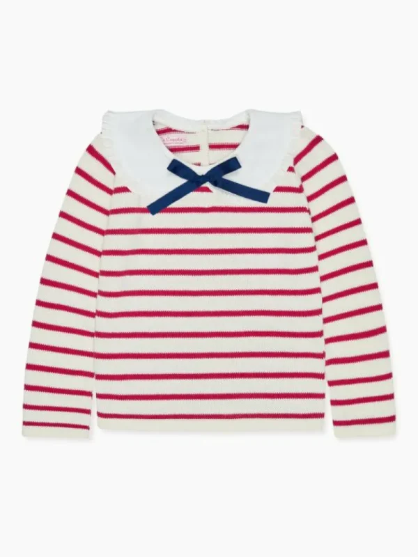 La Coqueta Jumpers & Cardigans^Burgundy Stripe Morissa Cotton Girl Jumper