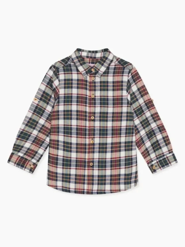 La Coqueta Shirts & Tops^Burgundy Tartan Nico Long Sleeve Boy Shirt