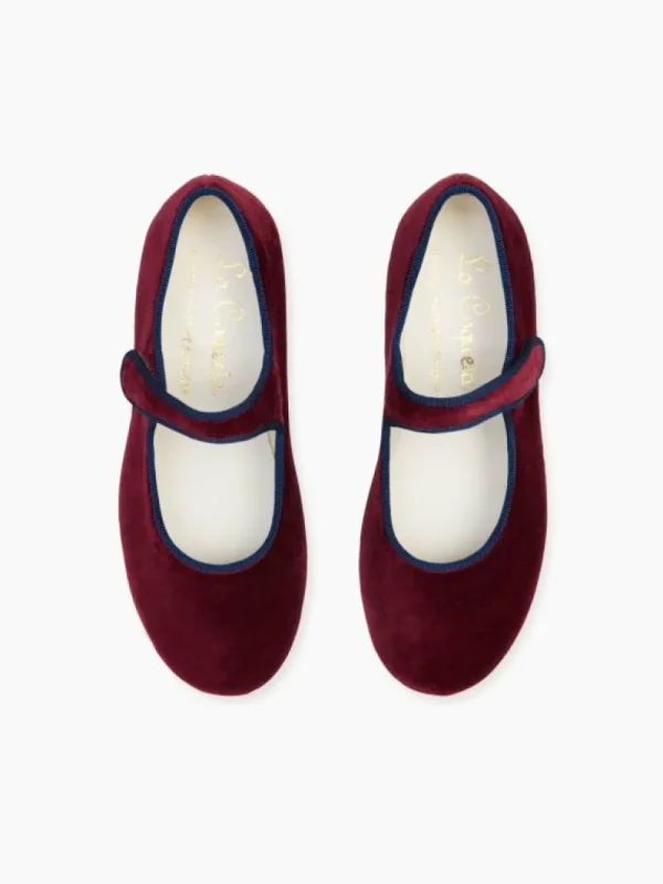 La Coqueta Girls Mary Jane Shoes | Girls Shoes/Girls Mary Jane Shoes^Burgundy Velvet Girl Mary Jane Shoes