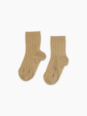 La Coqueta View All | View All^Camel Ribbed Short Kids Socks