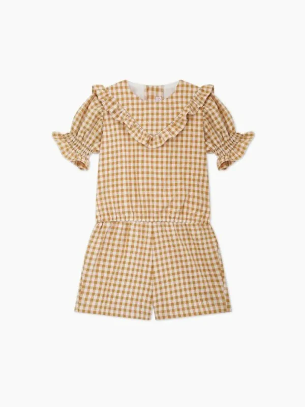 La Coqueta Pants, Jeans & Jumpsuits^Caramel Gingham Delphine Girl Jumpsuit