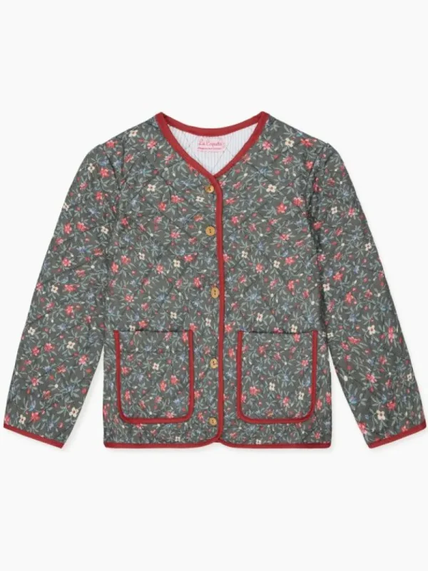 La Coqueta Coats & Jackets^Charcoal Floral Calida Quilted Girl Jacket