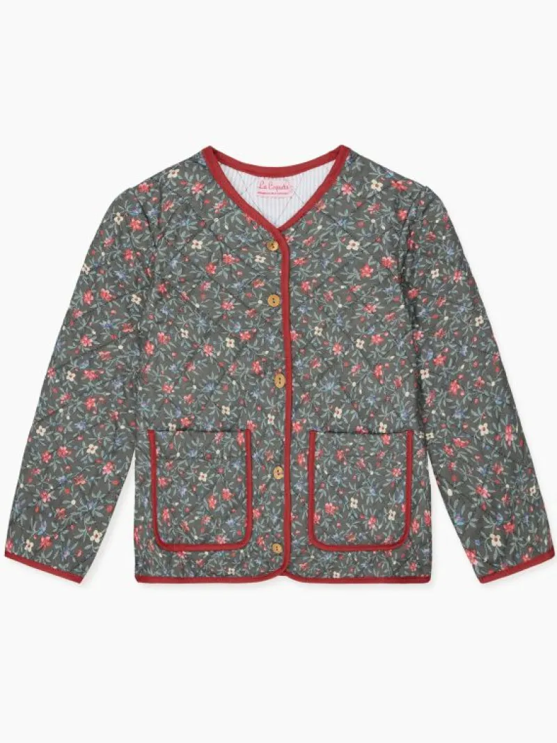 La Coqueta Coats & Jackets^Charcoal Floral Calida Quilted Girl Jacket