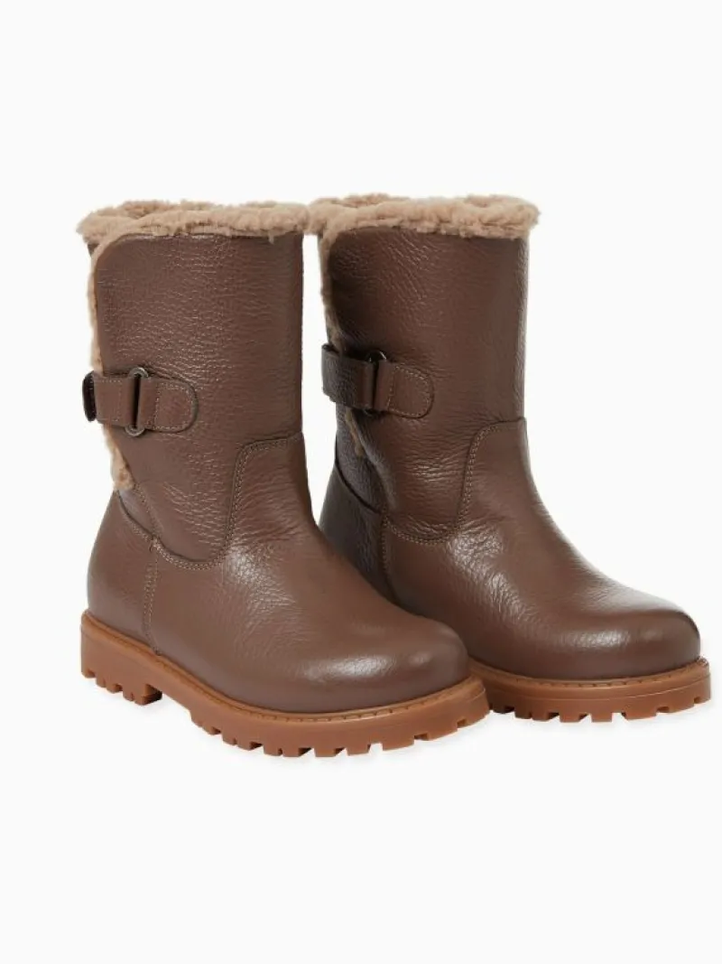 La Coqueta Girls Boots | Girls Shoes/Girls Boots^Chocolate Brown Leather Girl Lola Buckle Boots