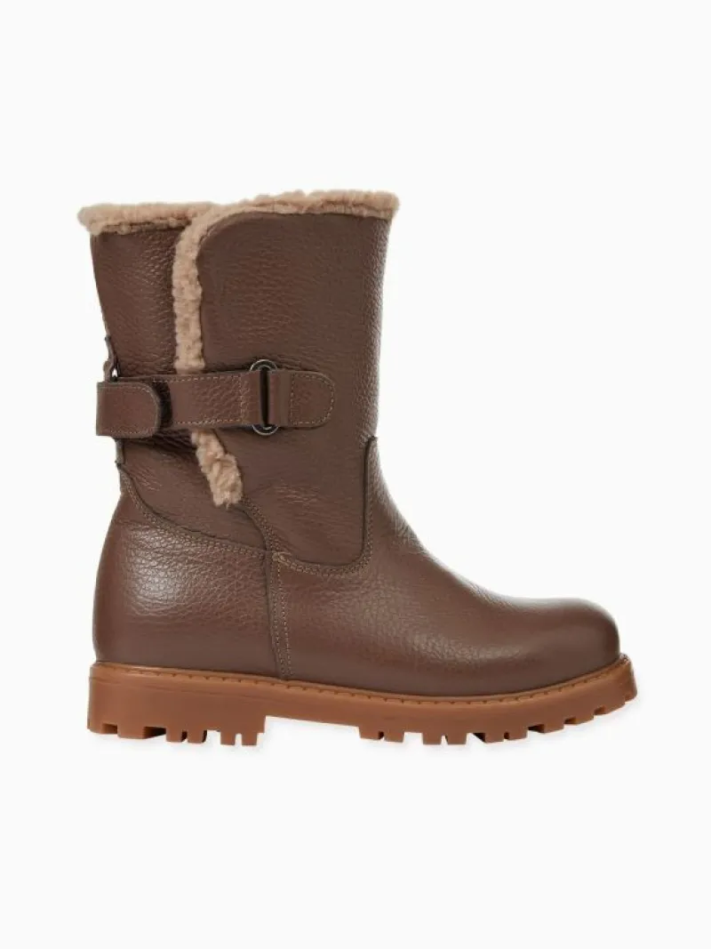La Coqueta Girls Boots | Girls Shoes/Girls Boots^Chocolate Brown Leather Girl Lola Buckle Boots