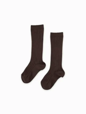 La Coqueta View All | Socks & Tights^Chocolate Brown Ribbed Knee High Kids Socks
