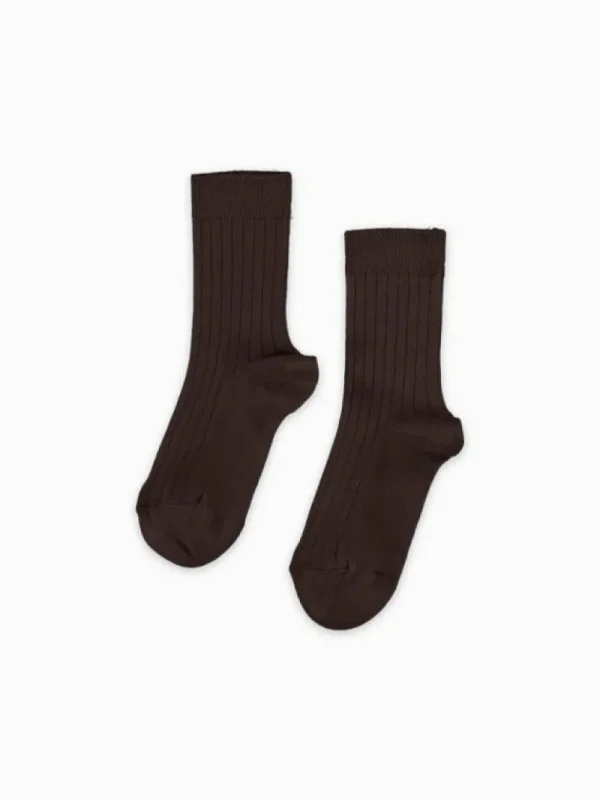 La Coqueta View All | Socks & Tights^Chocolate Brown Ribbed Short Kids Socks