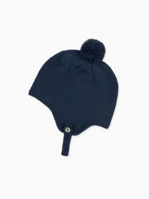 La Coqueta Accessories | Bonnets, Booties & Blankets^Dark Blue Renta Merino Baby Knitted Bonnet