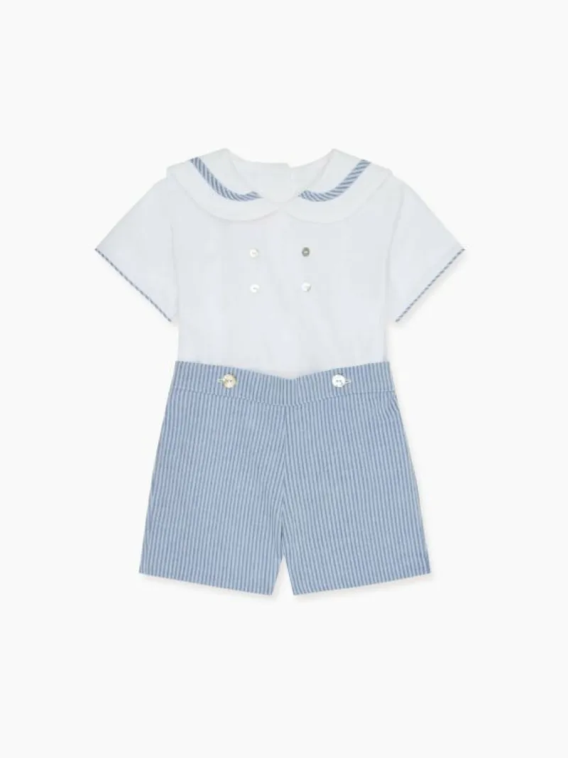 La Coqueta View All | Dresses & Sets^Dark Blue Stripe Antonio Baby Boy Set