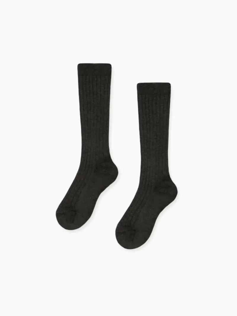 La Coqueta View All | Socks & Tights^Dark Grey Melange Ribbed Knee High Kids Socks