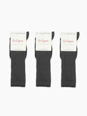 La Coqueta View All | Socks & Tights^Dark Grey Melange Ribbed Knee High Kids Socks Set