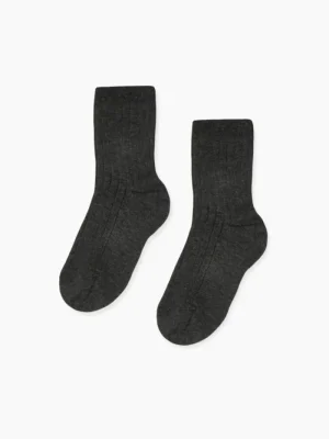 La Coqueta View All | Socks & Tights^Dark Grey Melange Ribbed Short Kids Socks