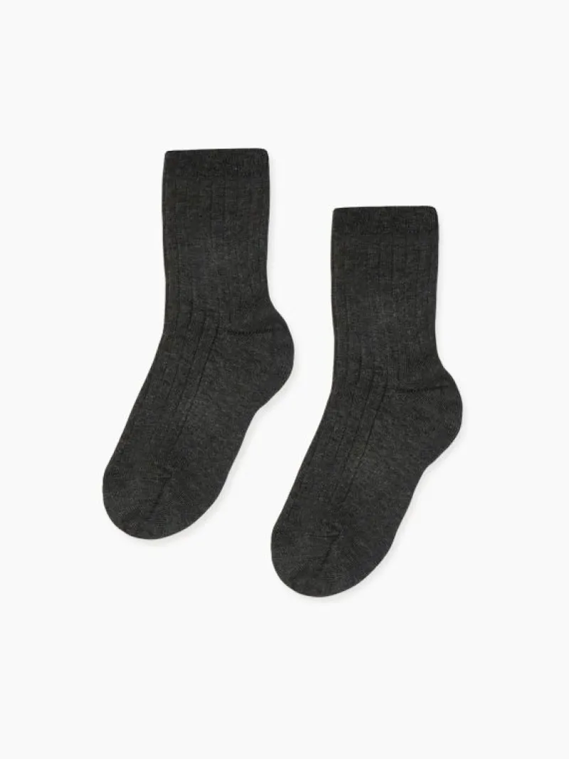 La Coqueta View All | Socks & Tights^Dark Grey Melange Ribbed Short Kids Socks