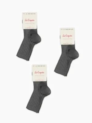 La Coqueta View All | Socks & Tights^Dark Grey Melange Ribbed Short Kids Socks Set