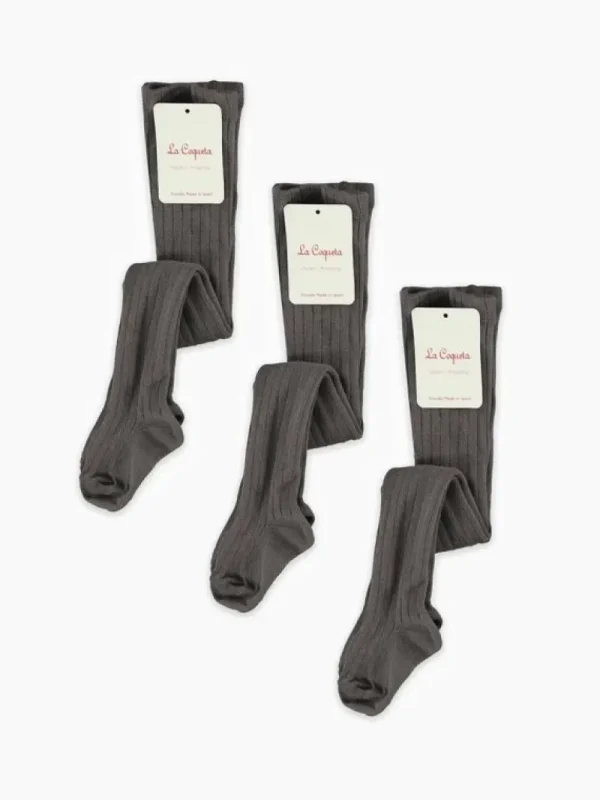 La Coqueta View All | Socks & Tights^Dark Grey Melange Ribbed Kids Tights Set
