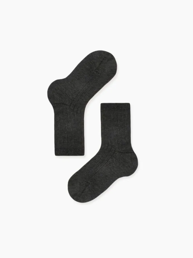 La Coqueta View All | Socks & Tights^Dark Grey Melange Ribbed Short Kids Socks