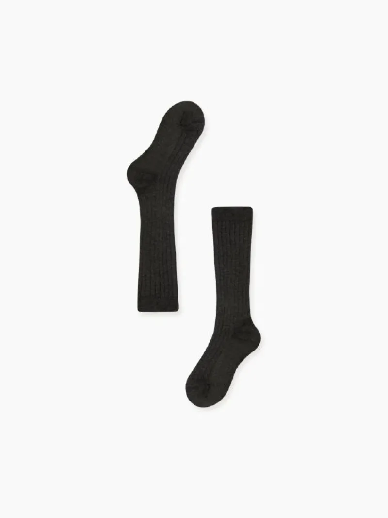La Coqueta View All | Socks & Tights^Dark Grey Melange Ribbed Knee High Kids Socks