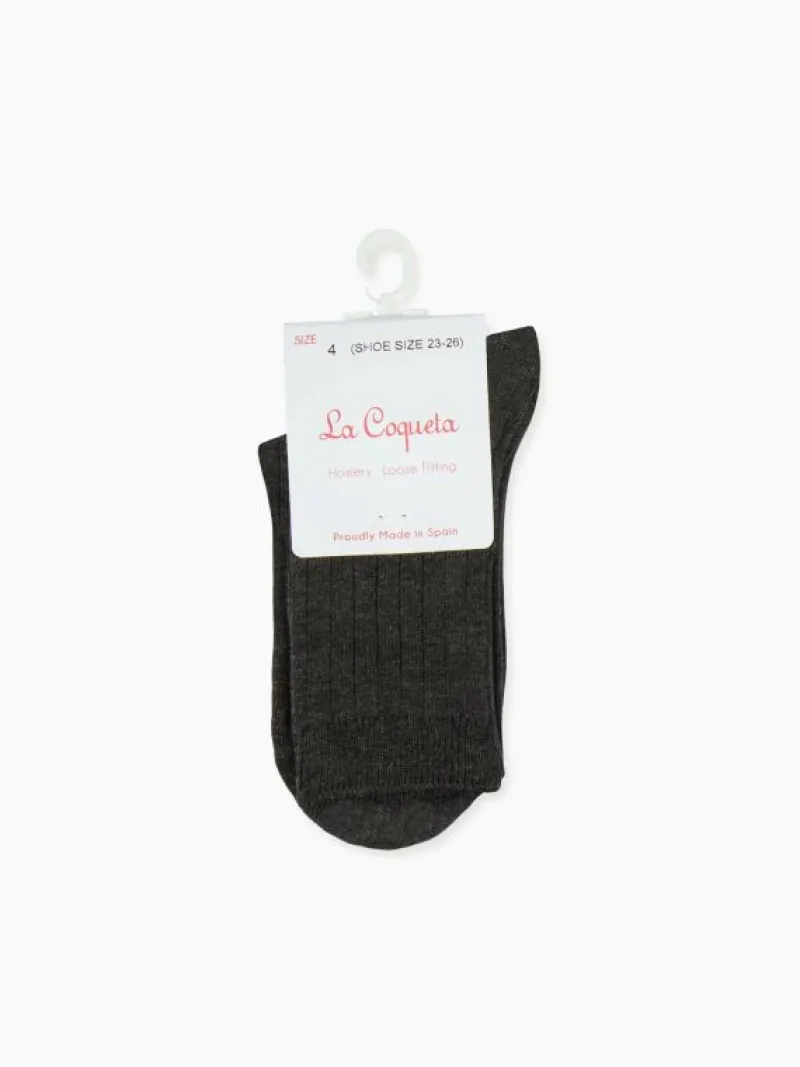 La Coqueta View All | Socks & Tights^Dark Grey Melange Ribbed Short Kids Socks