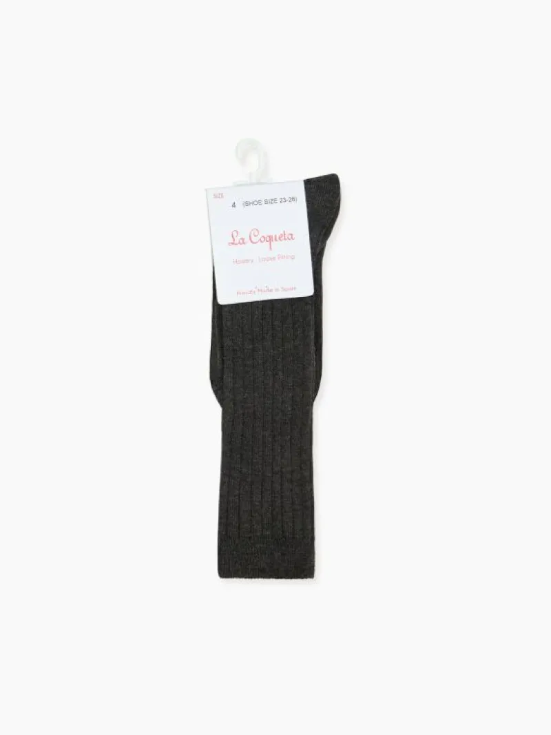 La Coqueta View All | Socks & Tights^Dark Grey Melange Ribbed Knee High Kids Socks