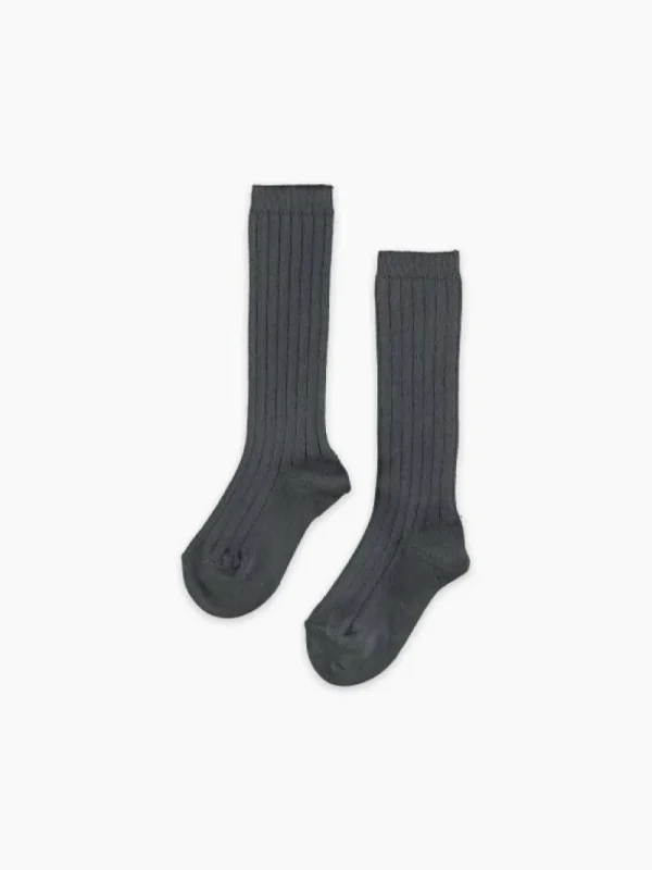 La Coqueta Socks & Tights | Socks & Tights^Dark Grey Ribbed Knee High Kids Socks