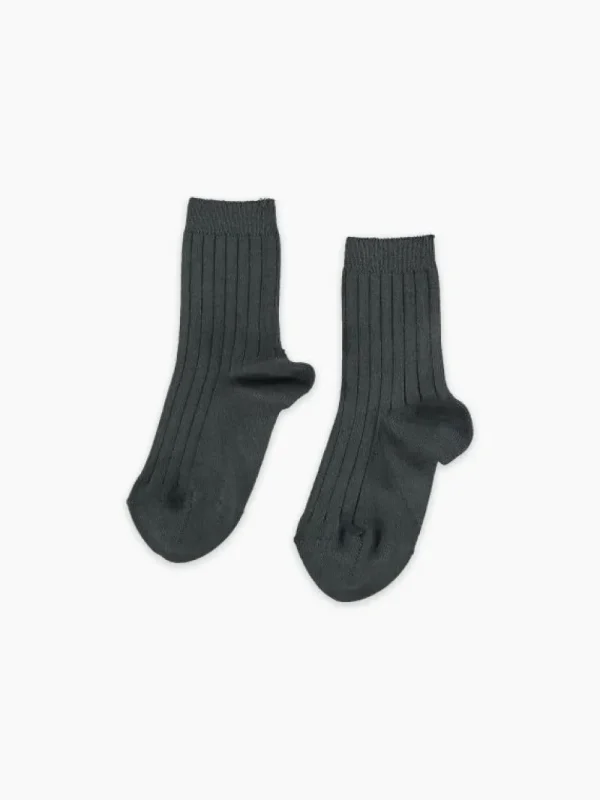 La Coqueta Socks & Tights | Socks & Tights^Dark Grey Ribbed Short Kids Socks