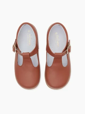 La Coqueta Boys Shoes/Boys Shoes | First Walker Shoes^Dark Tan Leather Toddler T-Bar Shoes
