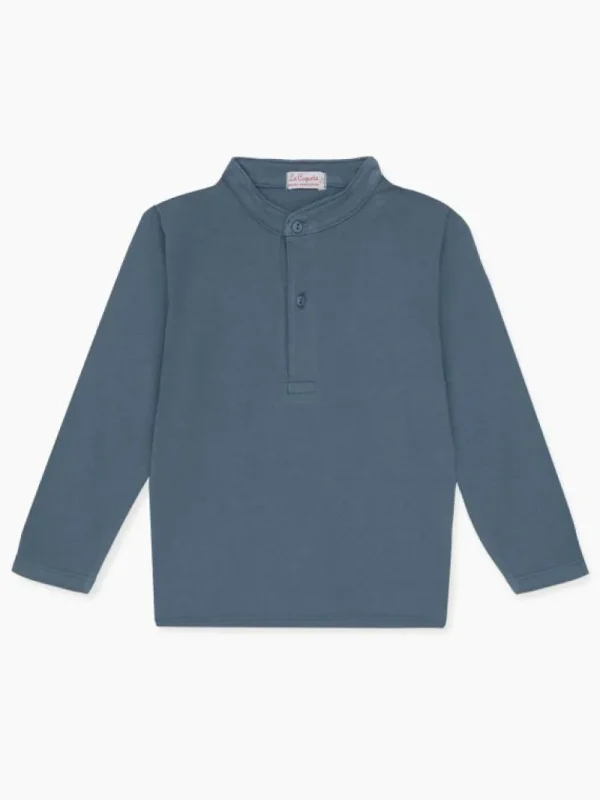 La Coqueta Shirts & Tops^Dusty Blue Alcomo Long Sleeve Boy Polo Shirt