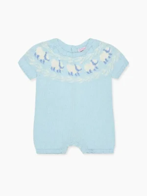 La Coqueta View All | Knitted Clothes & Accessories^Dusty Blue Cordero Cotton Baby Knitted Playsuit