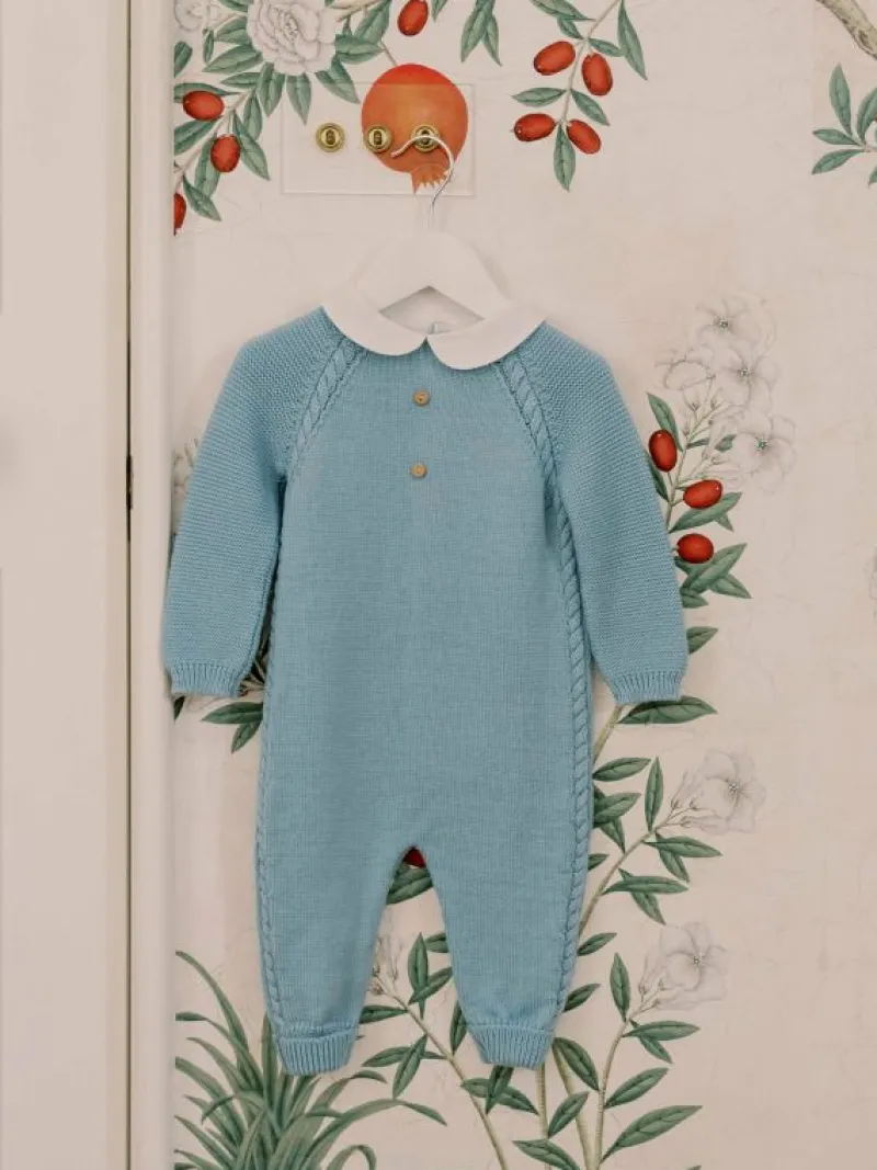 La Coqueta View All | Playsuits, Rompers & Overalls^Dusty Blue Emilio Merino Baby Knitted Jumpsuit