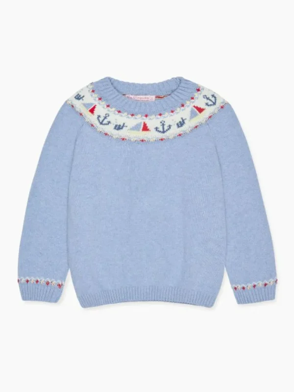 La Coqueta Jumpers & Cardigans^Dusty Blue Maritimo Cotton Boy Jumper