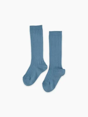 La Coqueta View All | Socks & Tights^Dusty Blue Ribbed Knee High Kids Socks