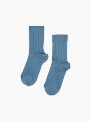 La Coqueta View All | Socks & Tights^Dusty Blue Ribbed Short Kids Socks