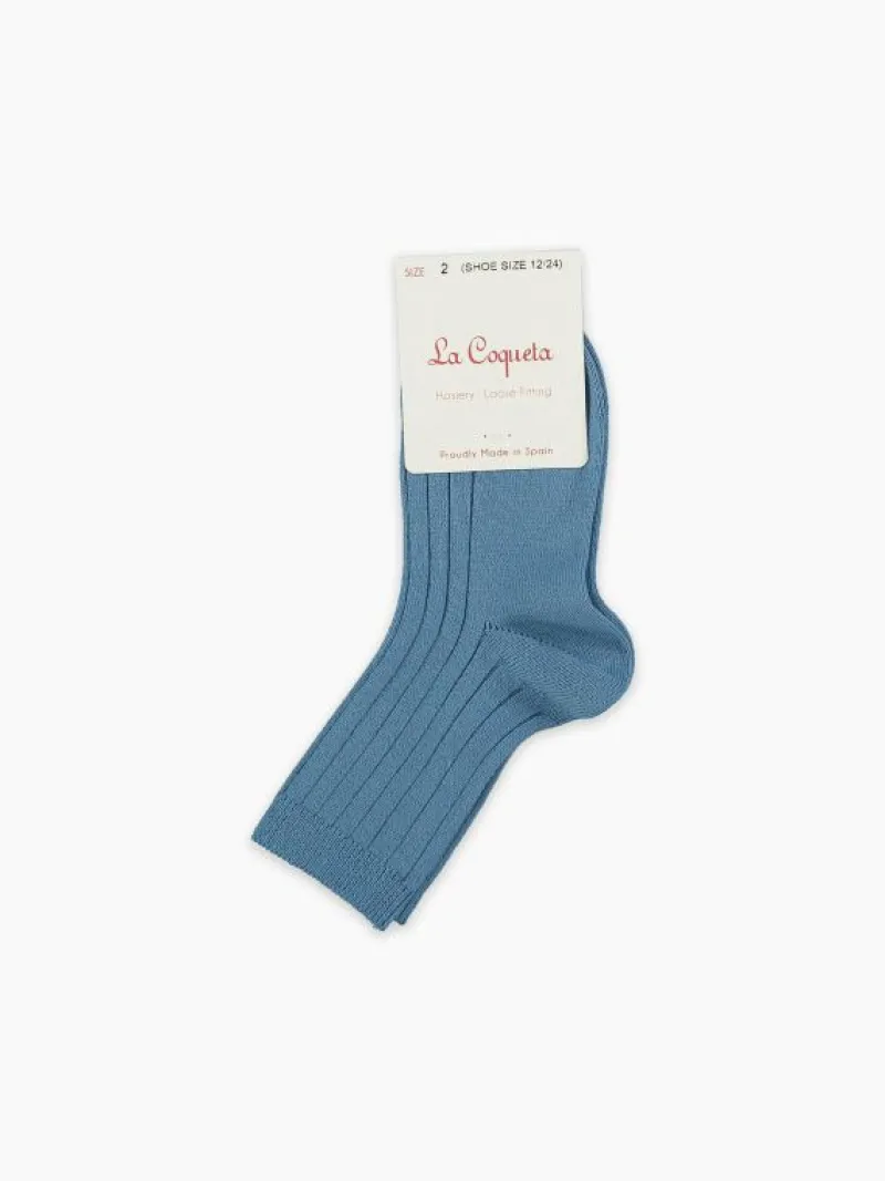 La Coqueta View All | Socks & Tights^Dusty Blue Ribbed Short Kids Socks