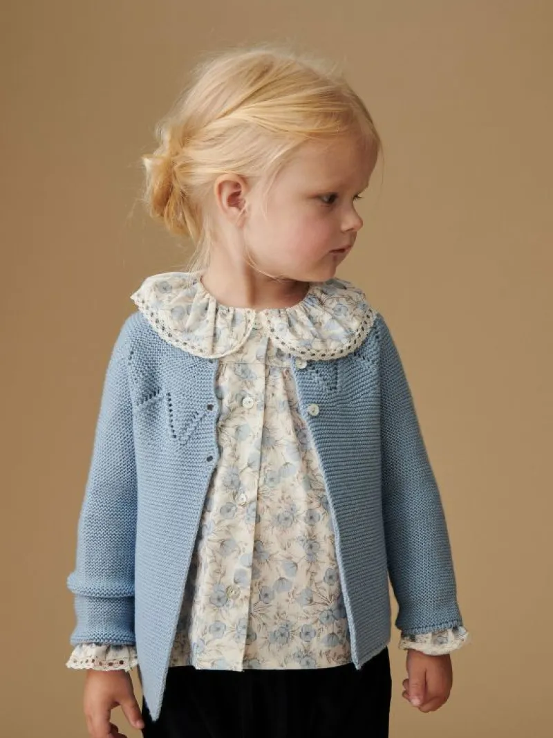 La Coqueta View All | Knitted Clothes & Accessories^Dusty Blue Roseta Merino Baby Cardigan