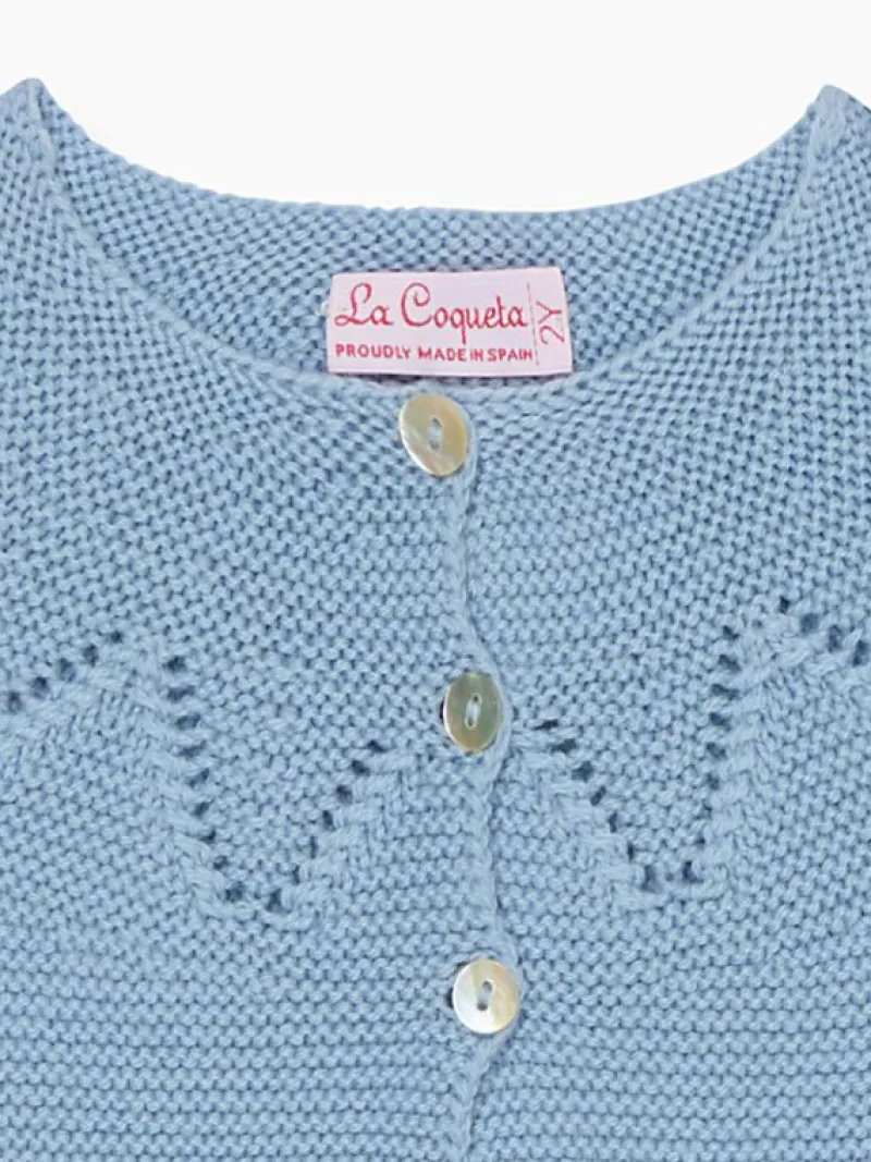La Coqueta View All | Knitted Clothes & Accessories^Dusty Blue Roseta Merino Baby Cardigan