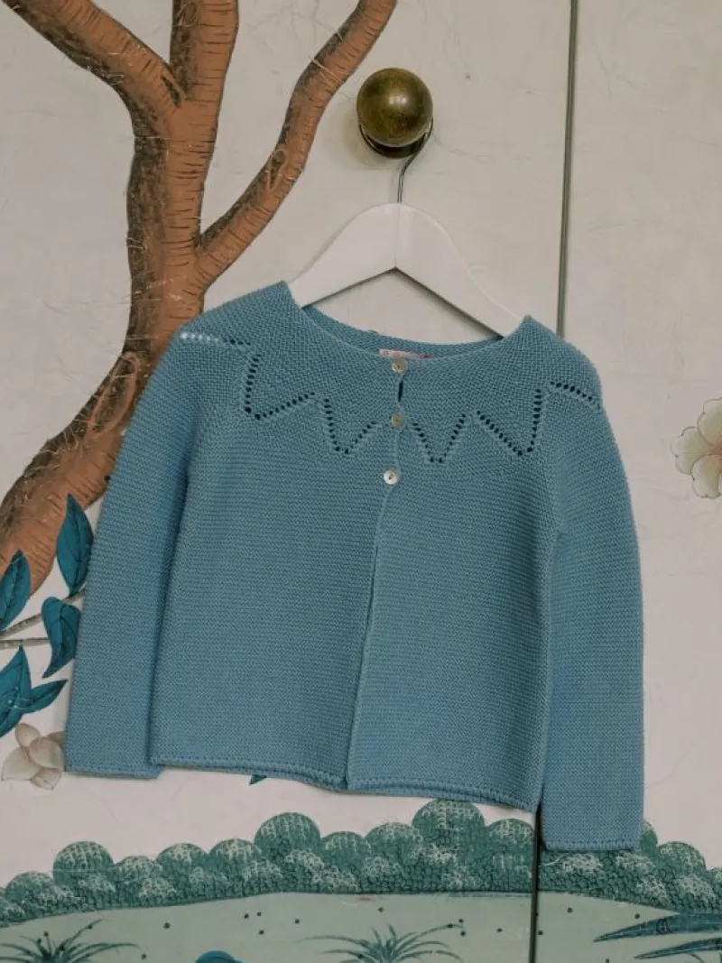 La Coqueta View All | Knitted Clothes & Accessories^Dusty Blue Roseta Merino Baby Cardigan