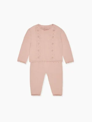 La Coqueta View All | Baby Girl^Dusty Pink Nina Cotton Baby Girl Knitted Set