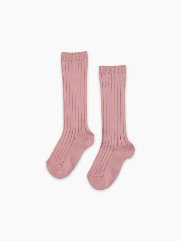 La Coqueta View All | Socks & Tights^Dusty Pink Ribbed Knee High Girl Socks