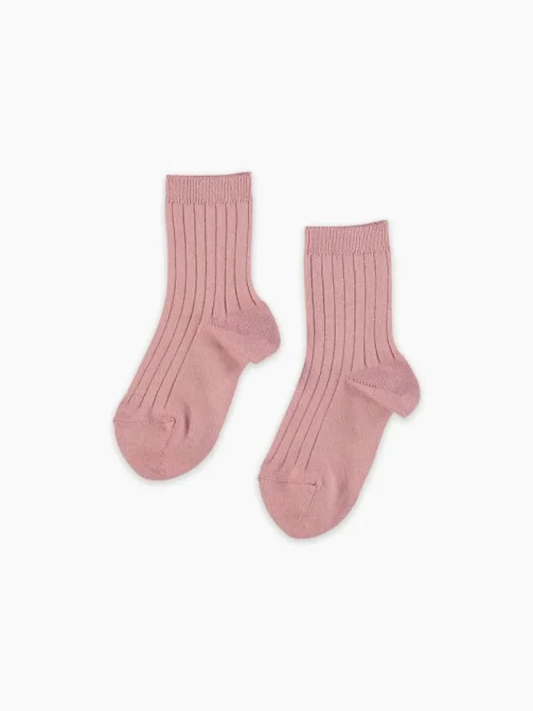 La Coqueta View All | Socks & Tights^Dusty Pink Ribbed Short Girl Socks