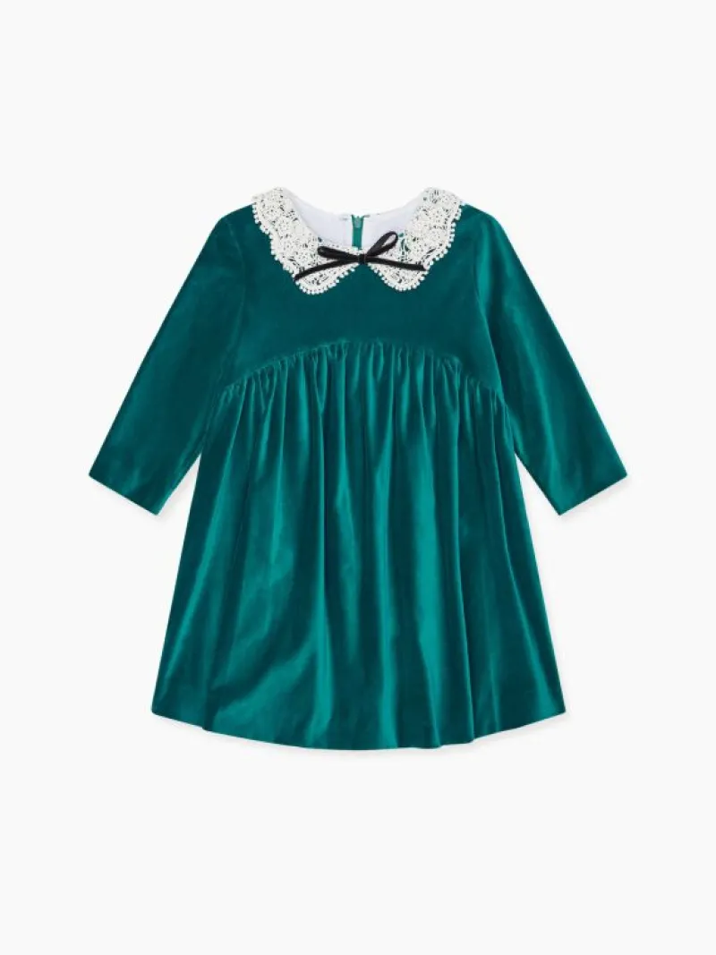La Coqueta Dresses^Emerald Antonella Velvet Girl Dress