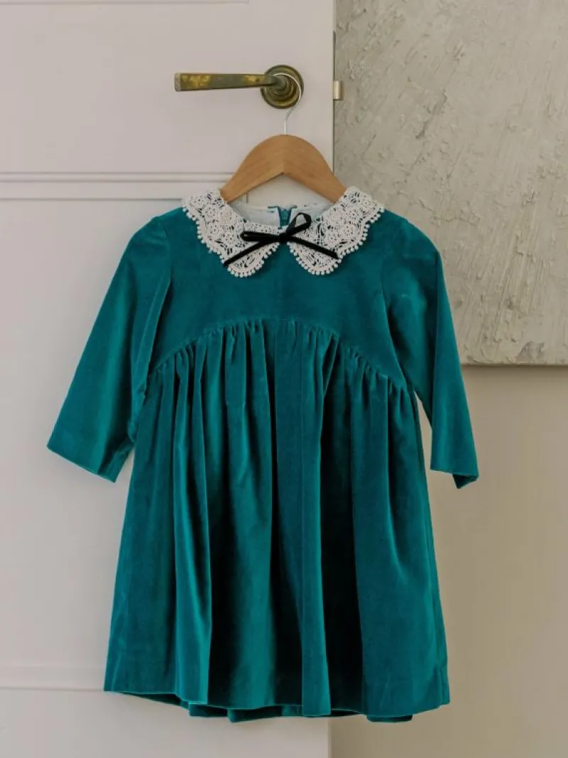 La Coqueta Dresses^Emerald Antonella Velvet Girl Dress