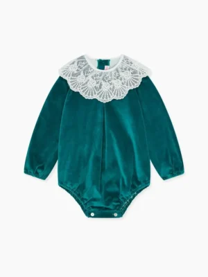 La Coqueta View All | Playsuits, Rompers & Overalls^Emerald Lucia Velvet Baby Girl Romper