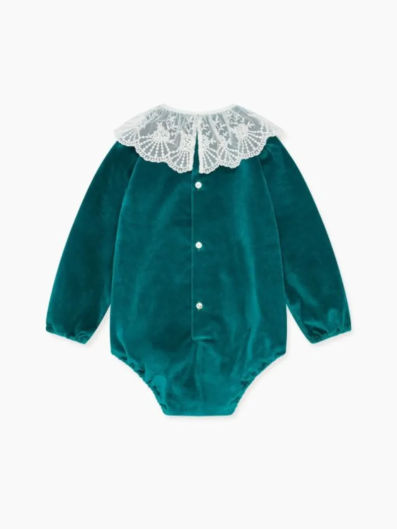 La Coqueta View All | Playsuits, Rompers & Overalls^Emerald Lucia Velvet Baby Girl Romper