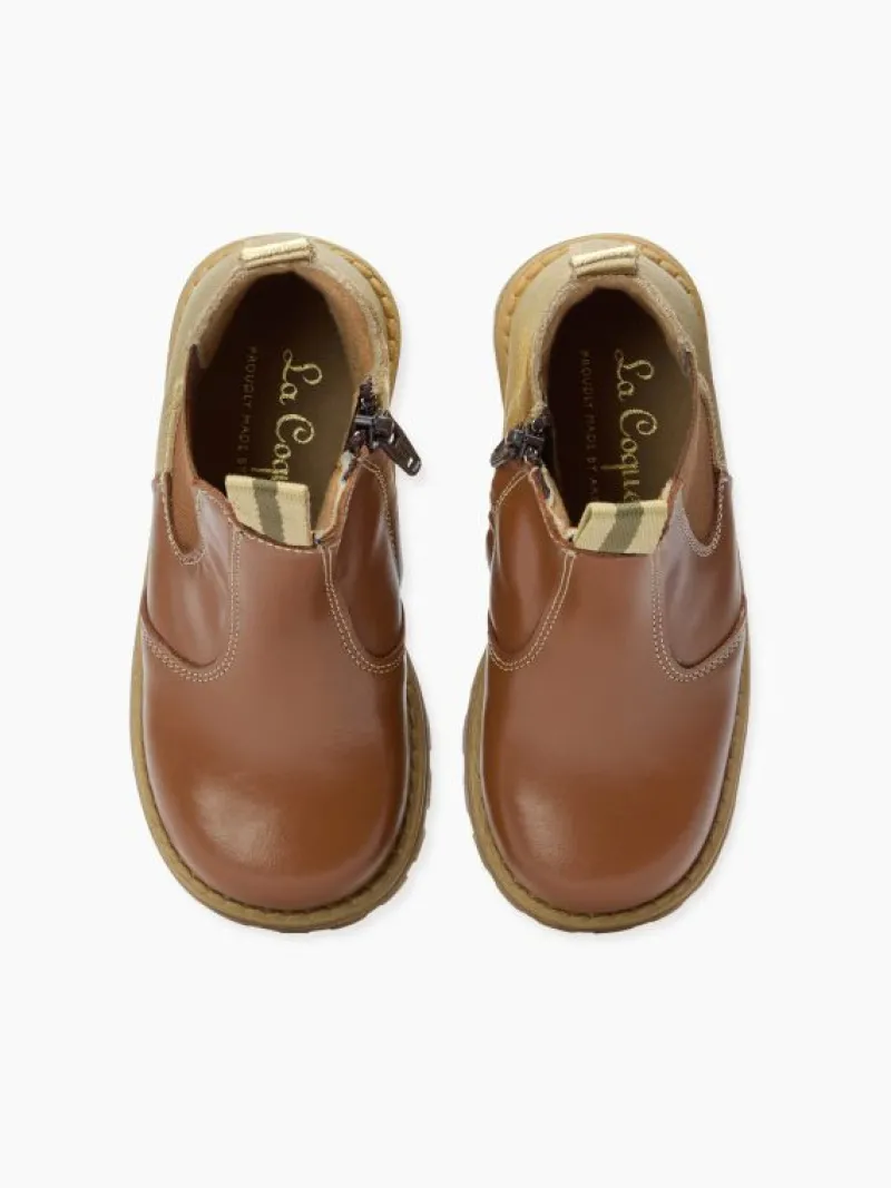 La Coqueta Girls Boots | Girls Shoes/Girls Boots^Gold & Tan Leather Girl Chelsea Boots