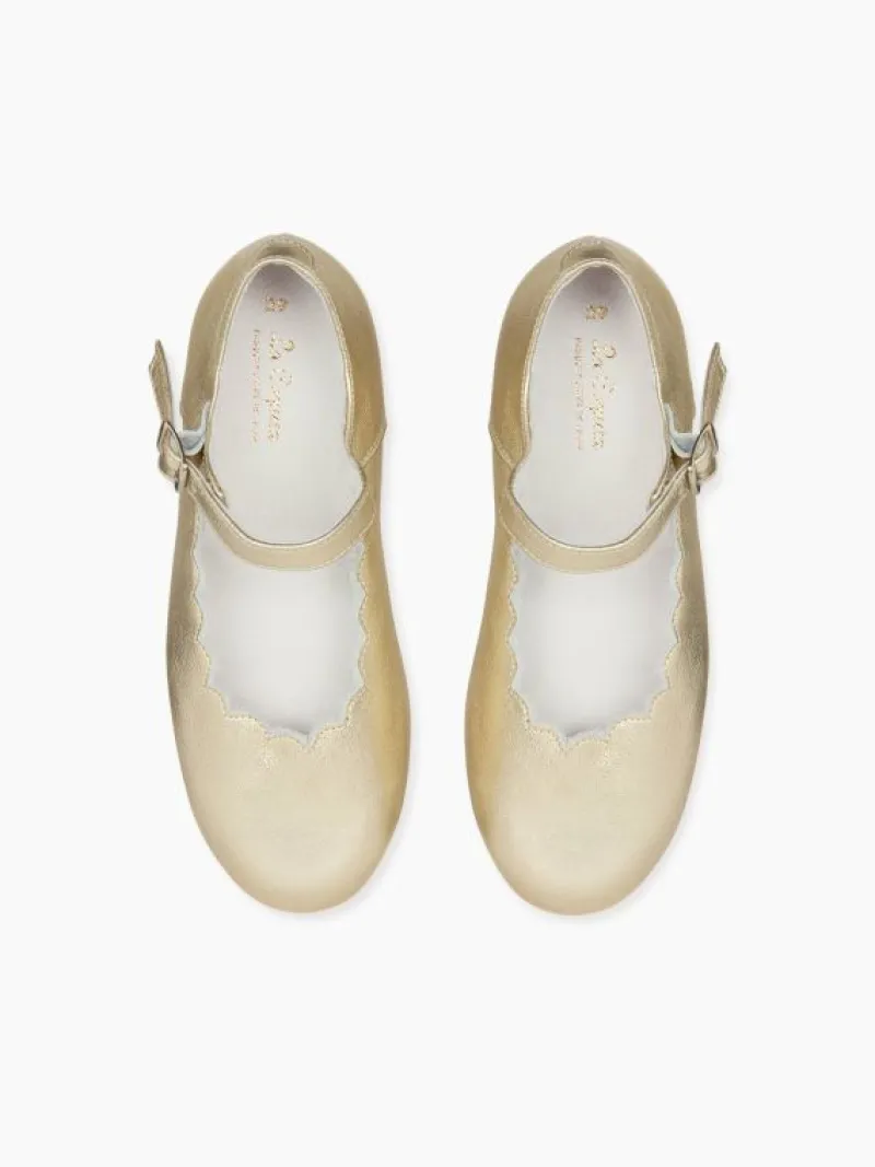 La Coqueta Girls Mary Jane Shoes | Girls Shoes/Girls Mary Jane Shoes^Gold Leather Girl Scallop Mary Jane Shoes