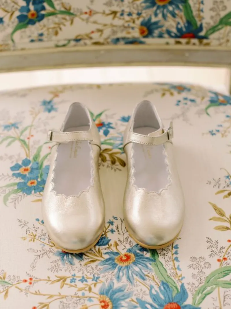 La Coqueta Girls Mary Jane Shoes | Girls Shoes/Girls Mary Jane Shoes^Gold Leather Girl Scallop Mary Jane Shoes