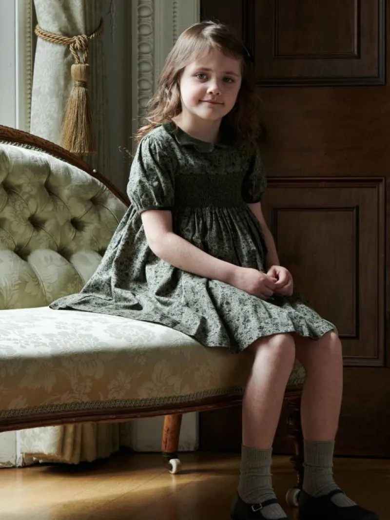 La Coqueta Dresses^Green Floral Victoria Girl Hand-Smocked Dress