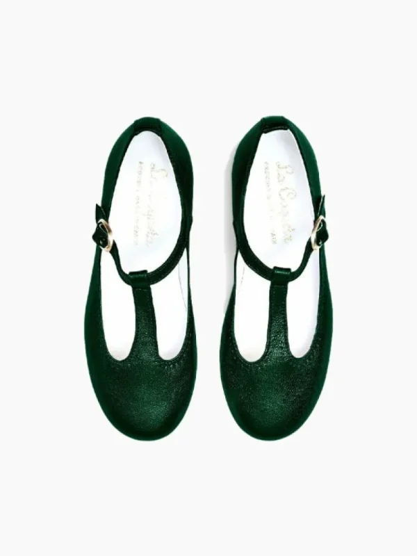 La Coqueta Girls T-Bar Shoes | Girls Shoes/Girls T-Bar Shoes^Green Metallic Leather Girl T-Bar Shoes