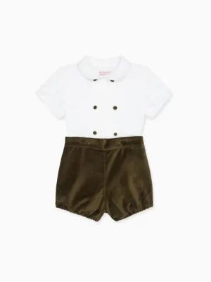 La Coqueta View All | Dresses & Sets^Green Otto Velvet Baby Boy Set