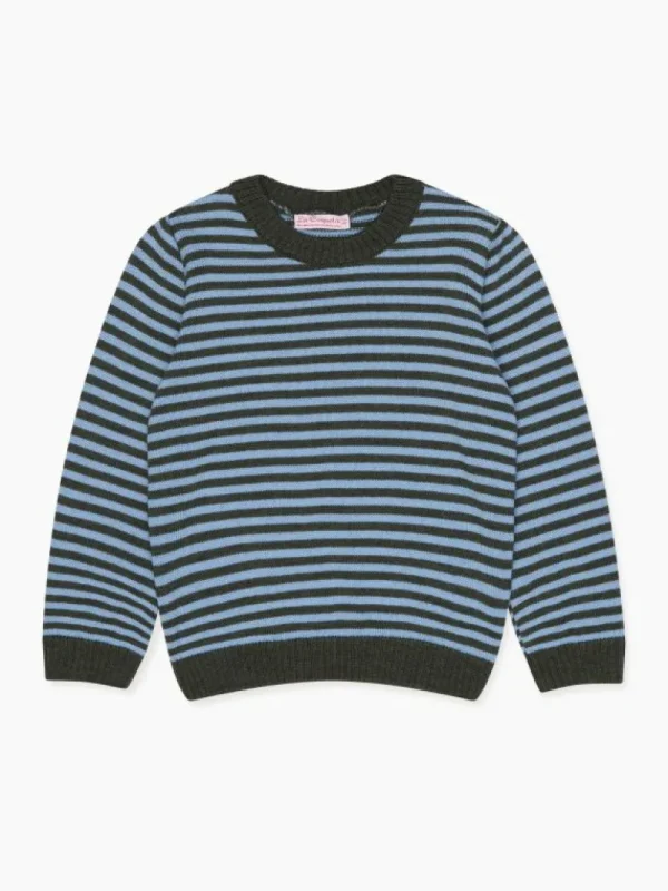 La Coqueta Jumpers & Cardigans^Green Stripe Bromo Merino Boy Sweater